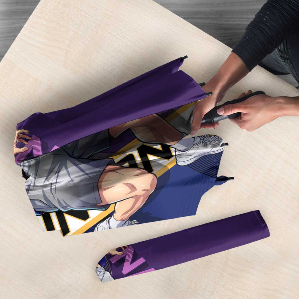 Personalized Tengen Uzui Demon Slayer Badminton Umbrella with Racket Action Pose and Purple Black Graphic Design - The Mazicc