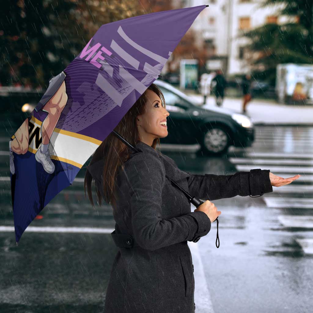 Personalized Tengen Uzui Demon Slayer Badminton Umbrella with Racket Action Pose and Purple Black Graphic Design - The Mazicc