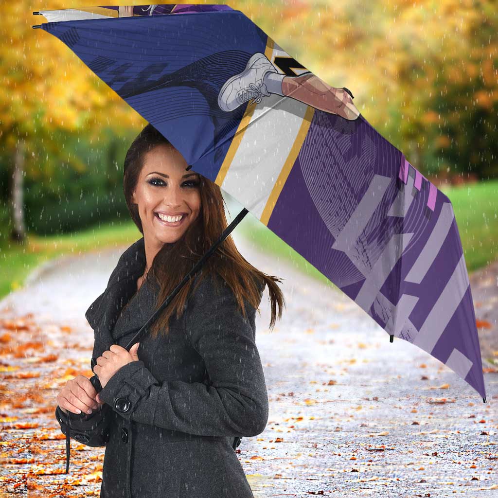 Personalized Tengen Uzui Demon Slayer Badminton Umbrella with Racket Action Pose and Purple Black Graphic Design - The Mazicc