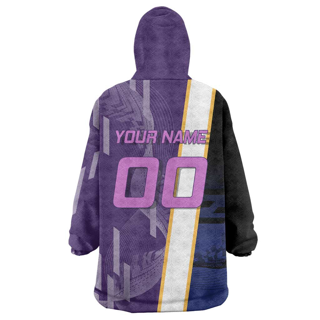 Personalized Tengen Uzui Demon Slayer Badminton Wearable Blanket Hoodie with Racket Action Pose and Purple Black Graphic Design - The Mazicc