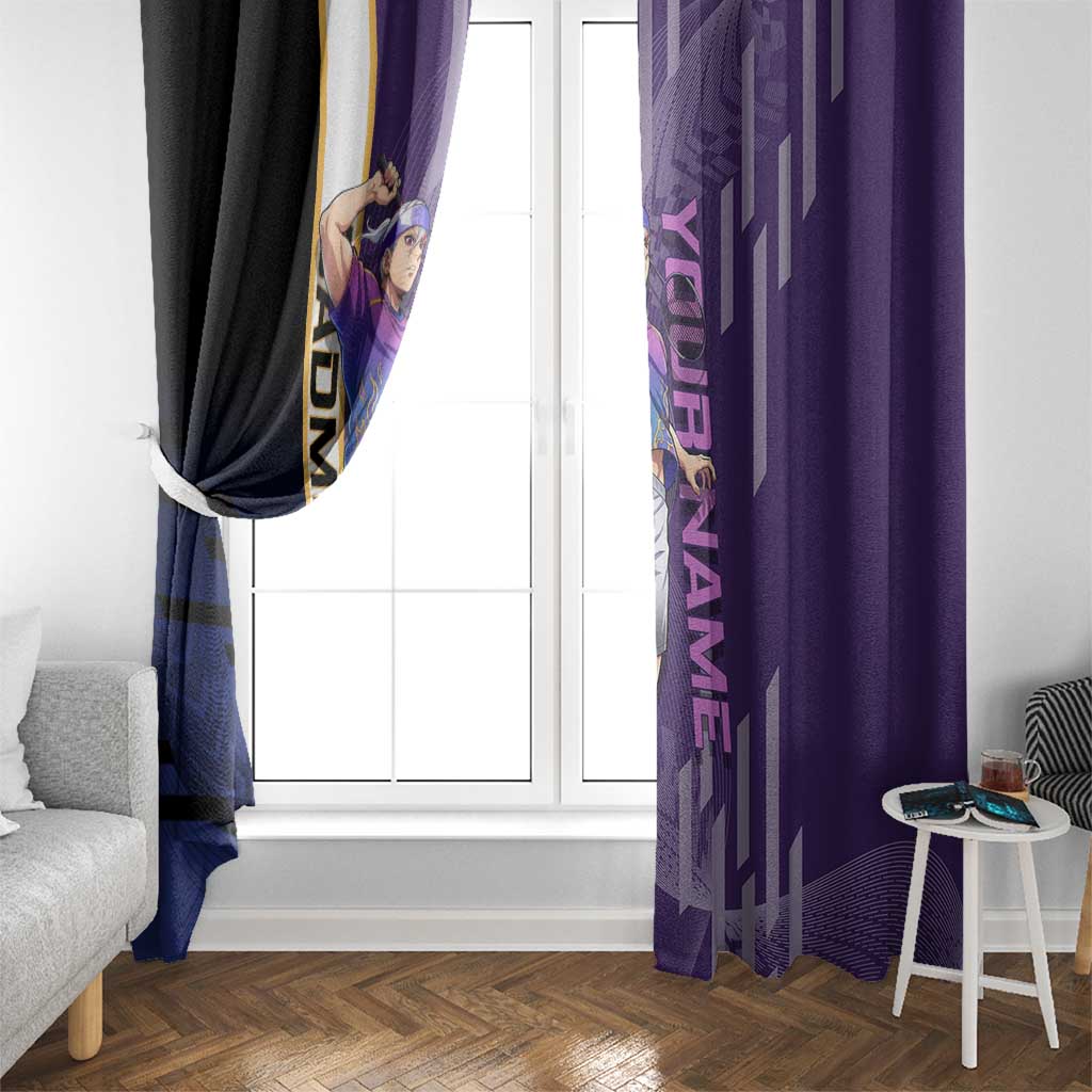 Personalized Tengen Uzui Demon Slayer Badminton Window Curtain with Racket Action Pose and Purple Black Graphic Design - The Mazicc