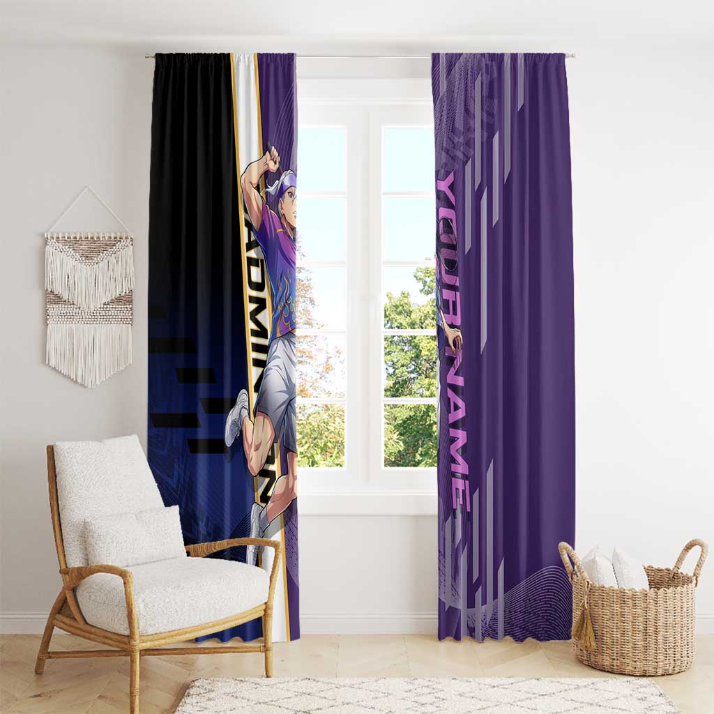 Personalized Tengen Uzui Demon Slayer Badminton Window Curtain with Racket Action Pose and Purple Black Graphic Design - The Mazicc