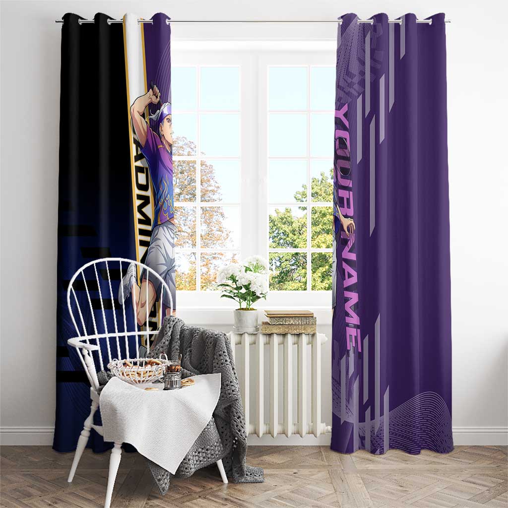 Personalized Tengen Uzui Demon Slayer Badminton Window Curtain with Racket Action Pose and Purple Black Graphic Design - The Mazicc