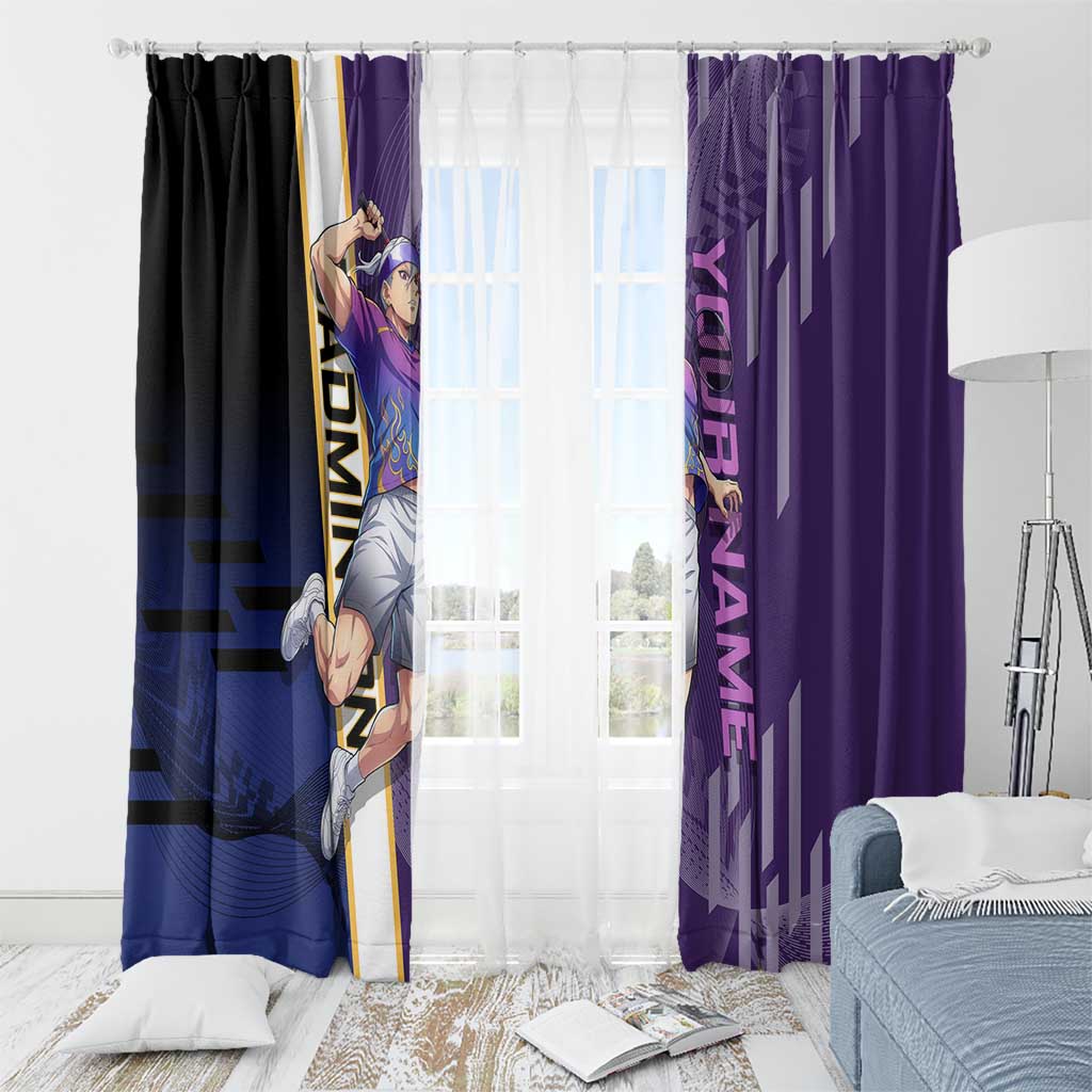 Personalized Tengen Uzui Demon Slayer Badminton Window Curtain with Racket Action Pose and Purple Black Graphic Design - The Mazicc