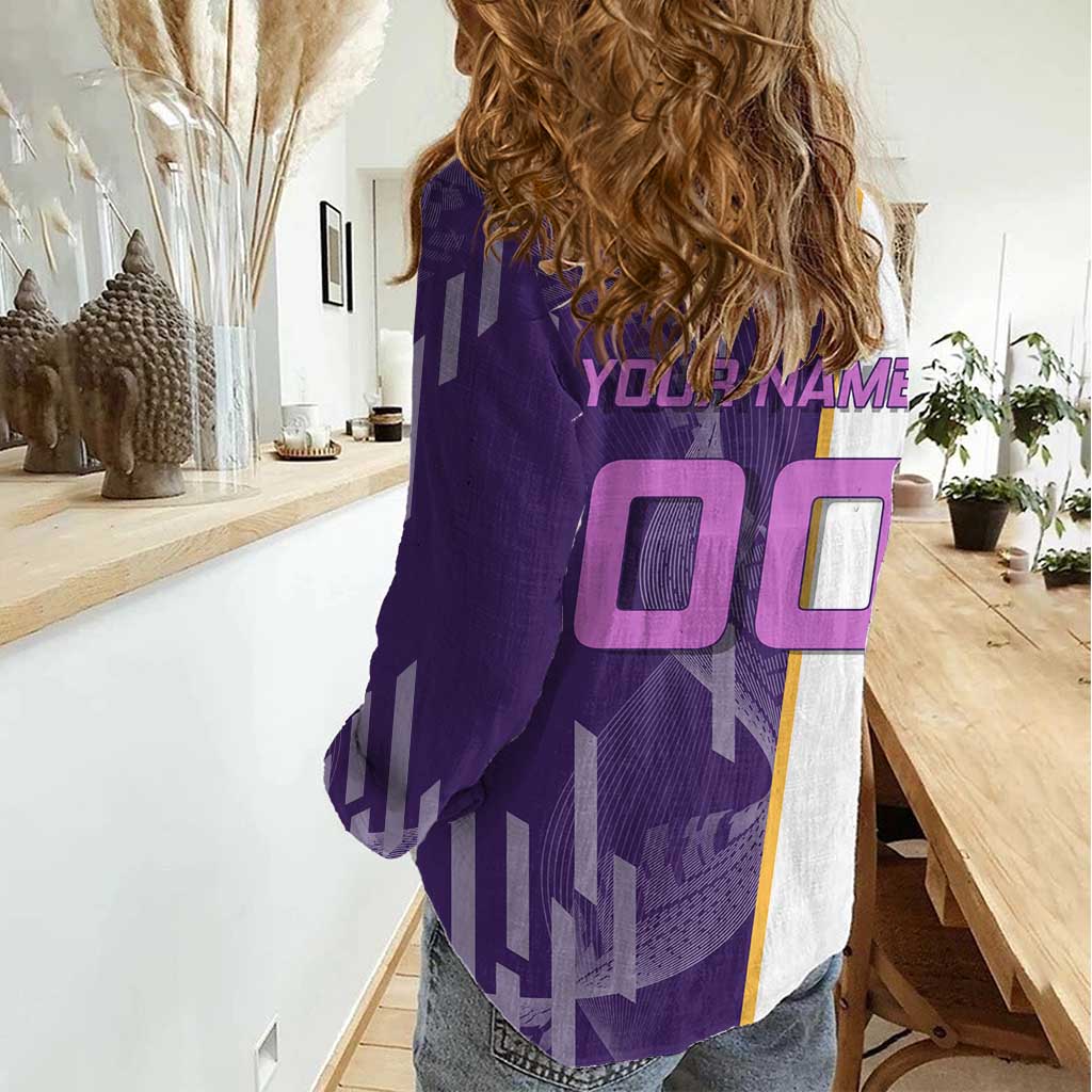 Personalized Tengen Uzui Demon Slayer Badminton Women Casual Shirt with Racket Action Pose and Purple Black Graphic Design - The Mazicc