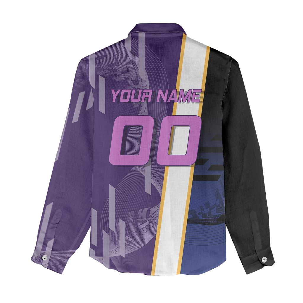 Personalized Tengen Uzui Demon Slayer Badminton Women Casual Shirt with Racket Action Pose and Purple Black Graphic Design - The Mazicc