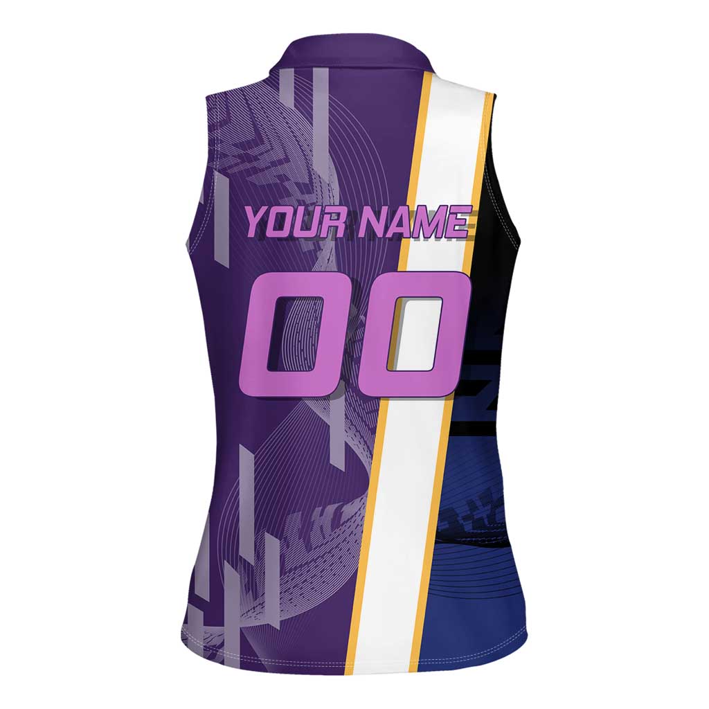 Personalized Tengen Uzui Demon Slayer Badminton Women Sleeveless Polo Shirt with Racket Action Pose and Purple Black Graphic Design - The Mazicc