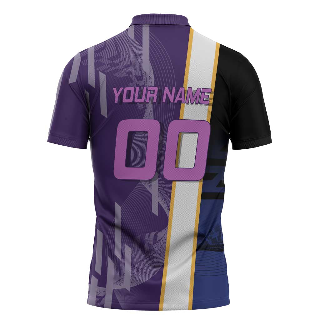 Personalized Tengen Uzui Demon Slayer Badminton Zipper Polo Shirt with Racket Action Pose and Purple Black Graphic Design - The Mazicc