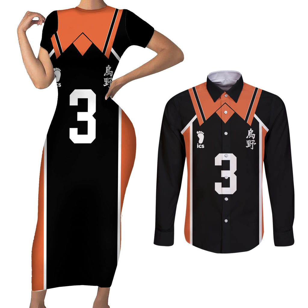 Karasuno Asahi Azumane Couples Matching Short Sleeve Bodycon Dress and Long Sleeve Button Shirt