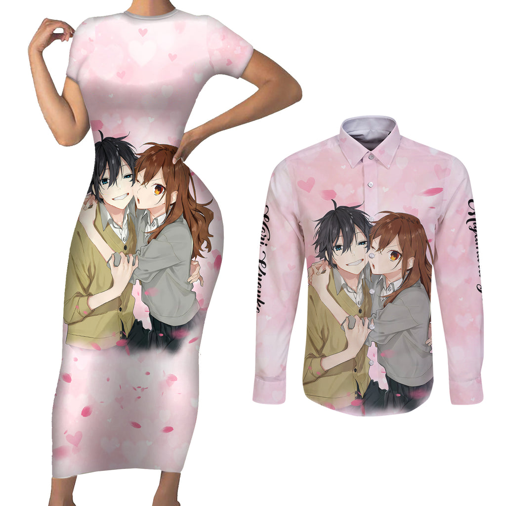 Horimiya Hori San To Miyamura Kun Anime Couples Matching Short Sleeve Bodycon Dress and Long Sleeve Button Shirt