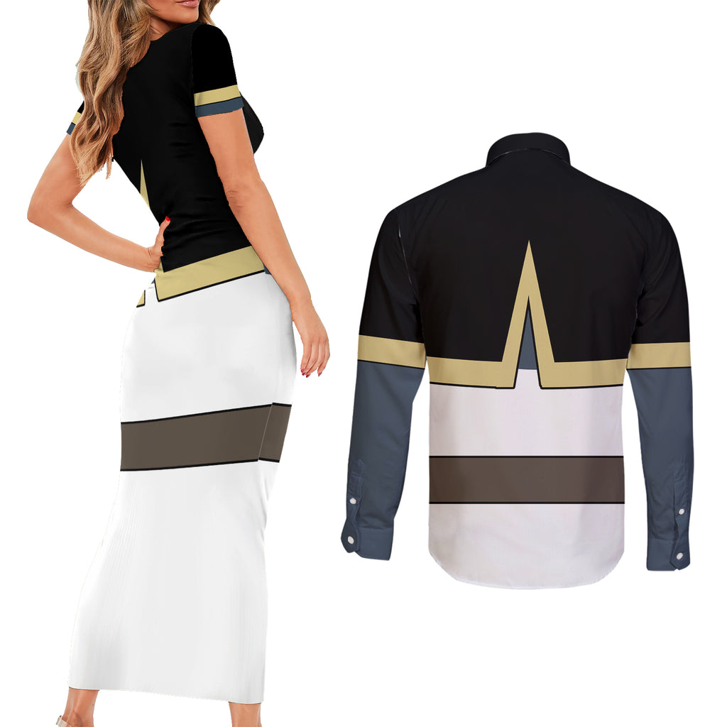 Black Bull Asta Couples Matching Short Sleeve Bodycon Dress and Long Sleeve Button Shirt