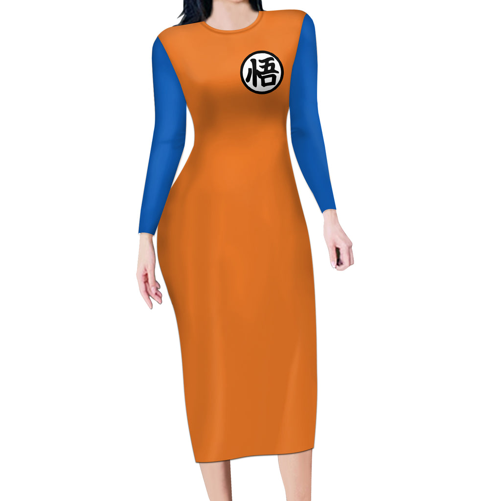 Goku Kanji Symbol Dragon Ball Anime Long Sleeve Bodycon Dress