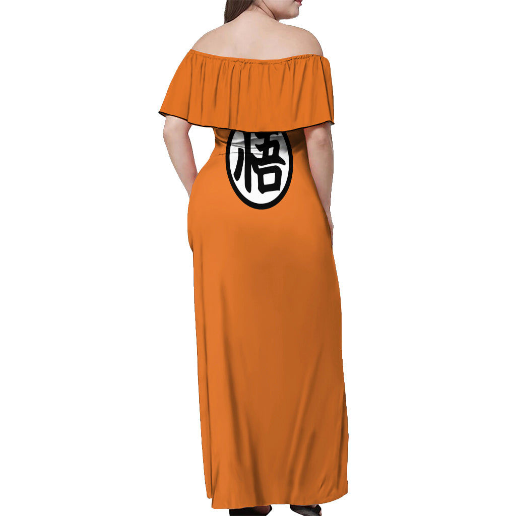 Goku Kanji Symbol Dragon Ball Anime Off Shoulder Maxi Dress