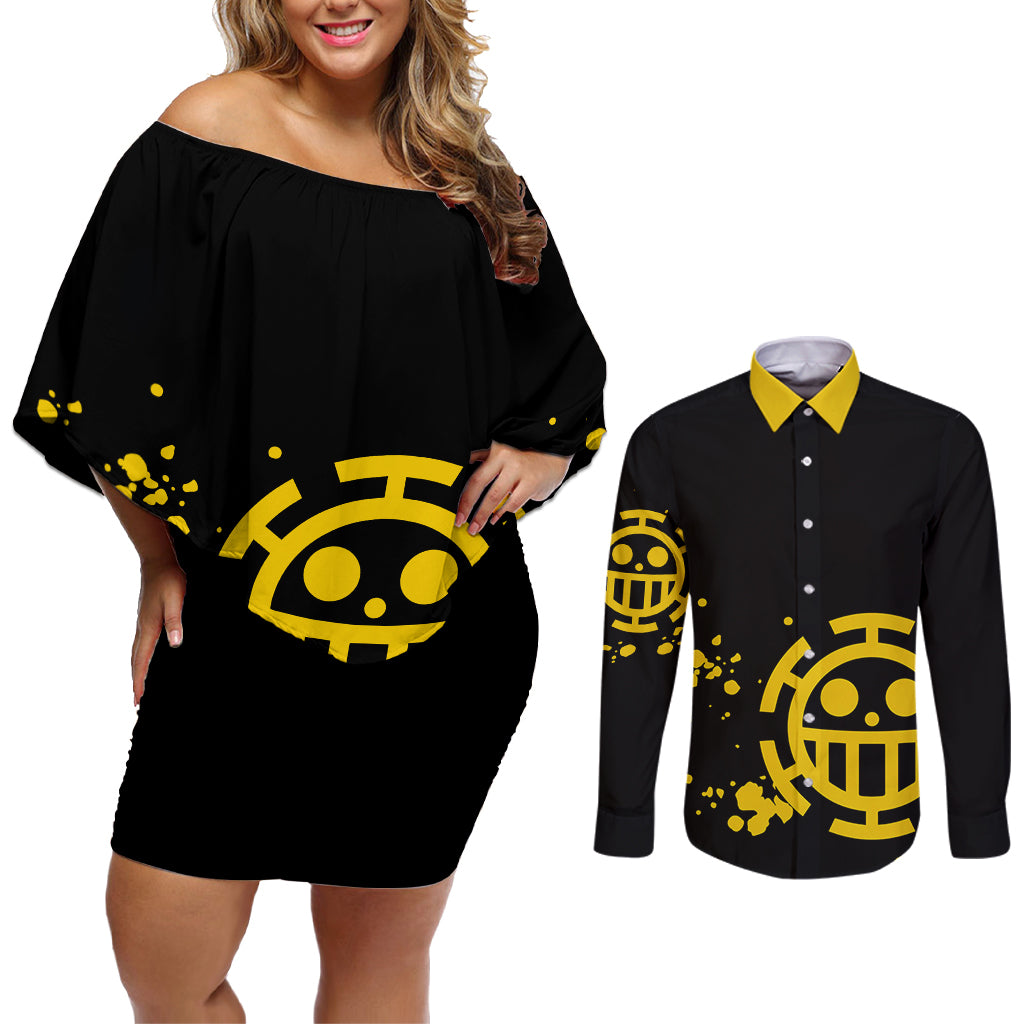 Trafalgar D Law Couples Matching Off Shoulder Short Dress and Long Sleeve Button Shirt