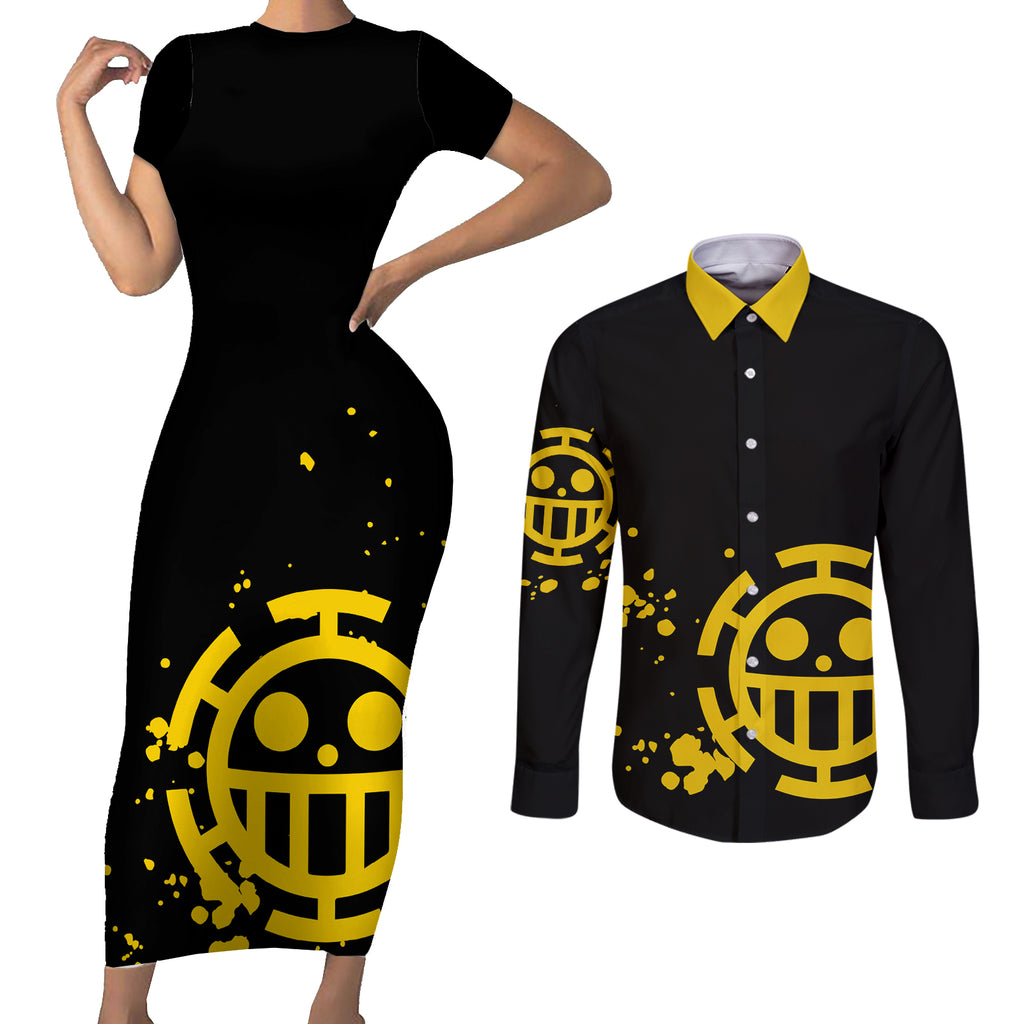 Trafalgar D Law Couples Matching Short Sleeve Bodycon Dress and Long Sleeve Button Shirt
