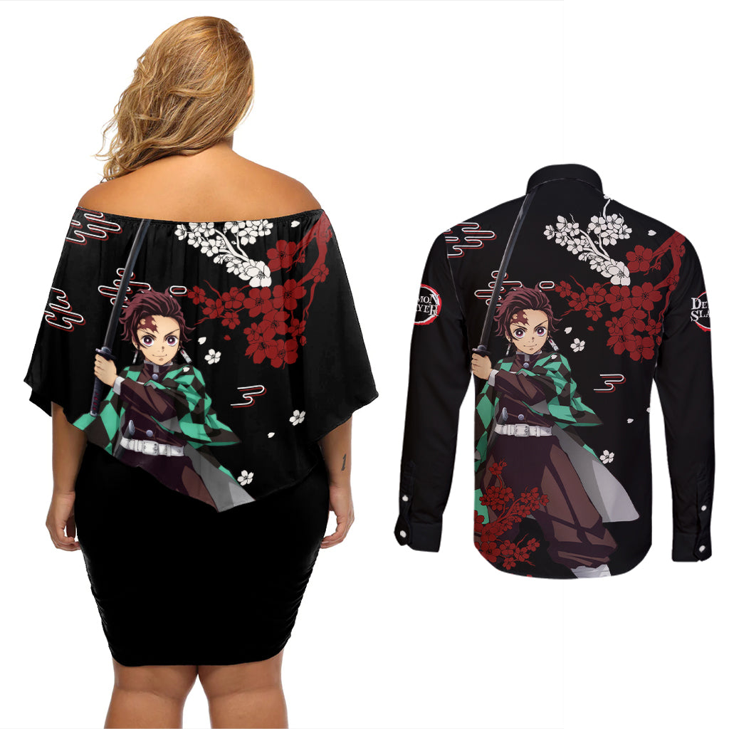 Tanjiro Kamado Japan Style Couples Matching Off Shoulder Short Dress and Long Sleeve Button Shirt
