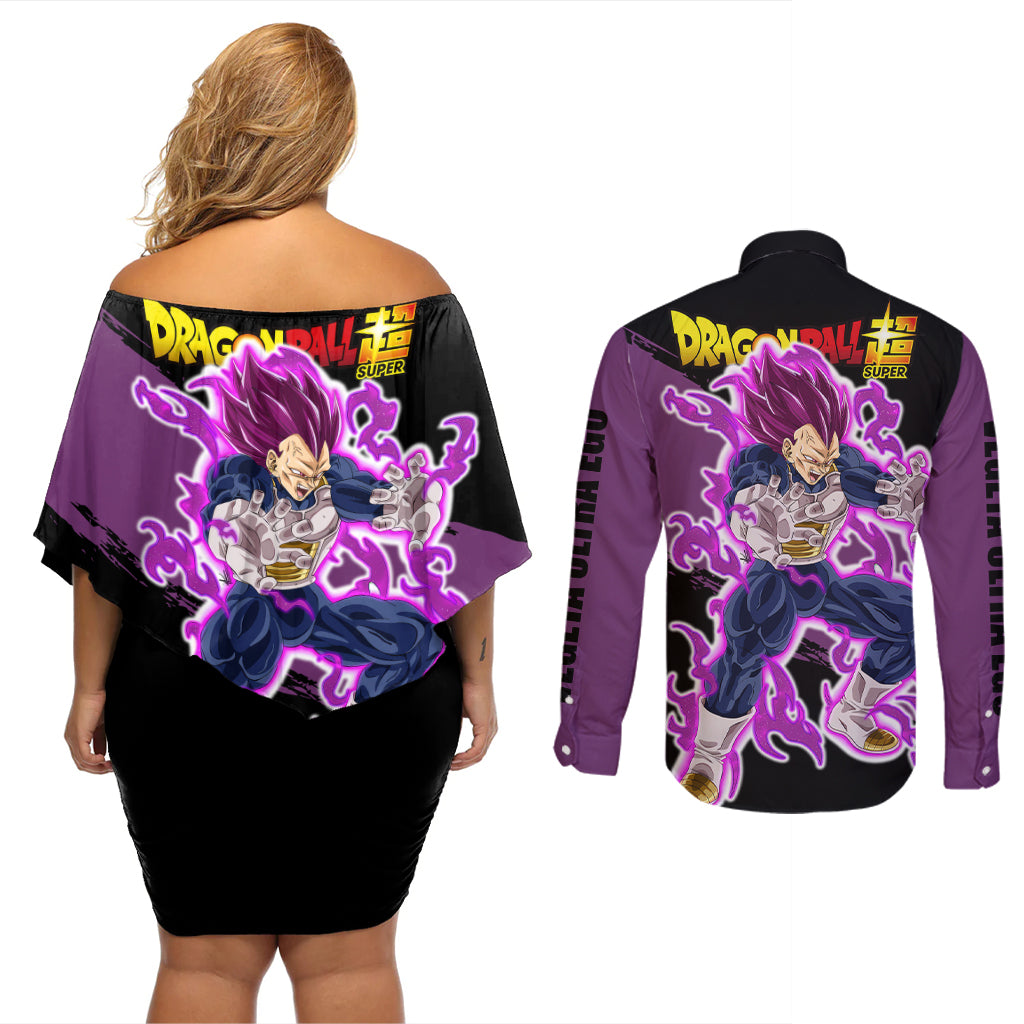 Vegeta Ultra Ego Dragon Ball Couples Matching Off Shoulder Short Dress and Long Sleeve Button Shirt