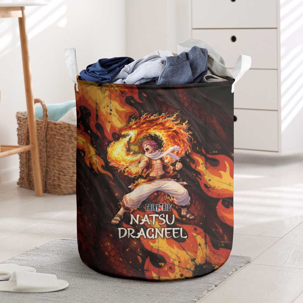 Natsu Dragneel Fairy Tail Laundry Basket Flame Magic Anime Style with Dragon Emblem and Fire Seal
