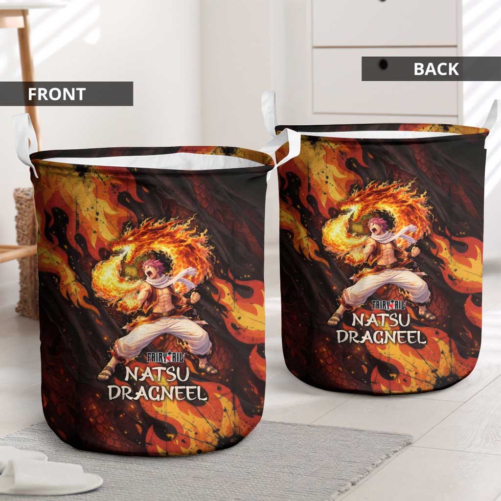 Natsu Dragneel Fairy Tail Laundry Basket Flame Magic Anime Style with Dragon Emblem and Fire Seal