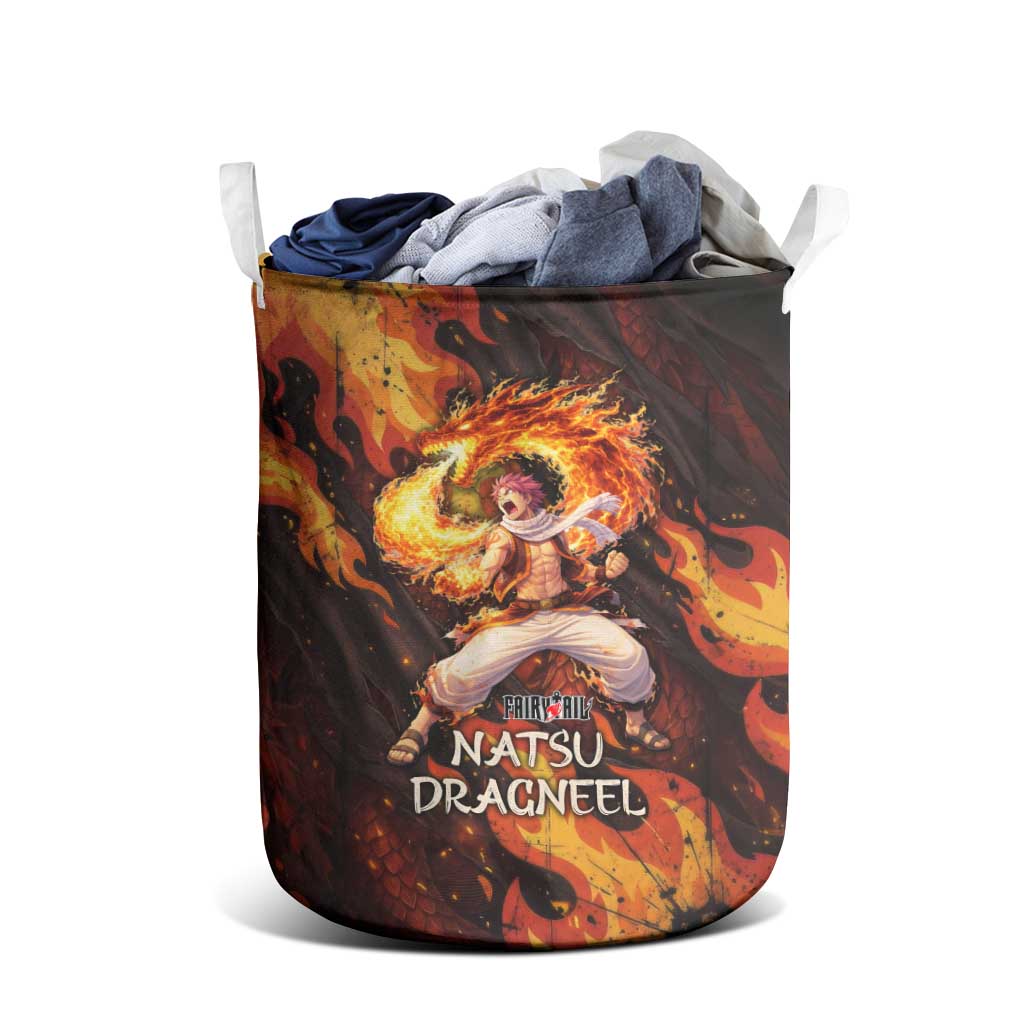 Natsu Dragneel Fairy Tail Laundry Basket Flame Magic Anime Style with Dragon Emblem and Fire Seal