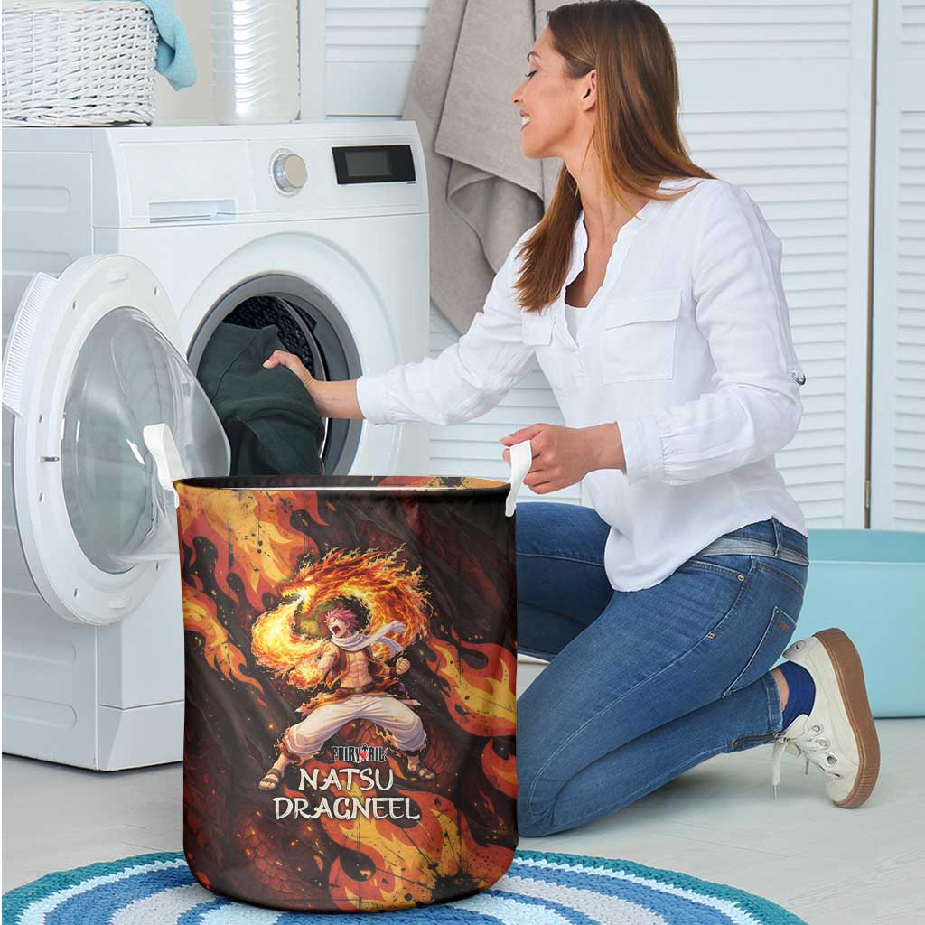 Natsu Dragneel Fairy Tail Laundry Basket Flame Magic Anime Style with Dragon Emblem and Fire Seal