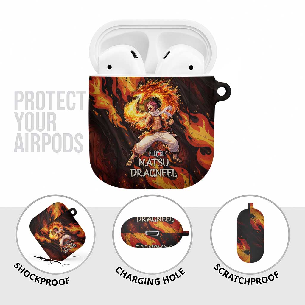 Natsu Dragneel Fairy Tail AirPods Case Flame Magic Anime Style with Dragon Emblem and Fire Seal