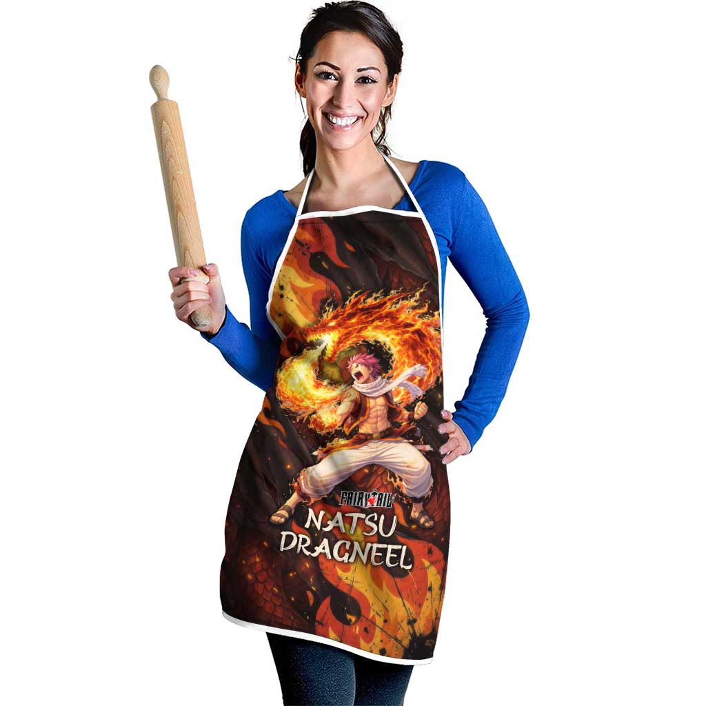 Natsu Dragneel Fairy Tail Apron Flame Magic Anime Style with Dragon Emblem and Fire Seal