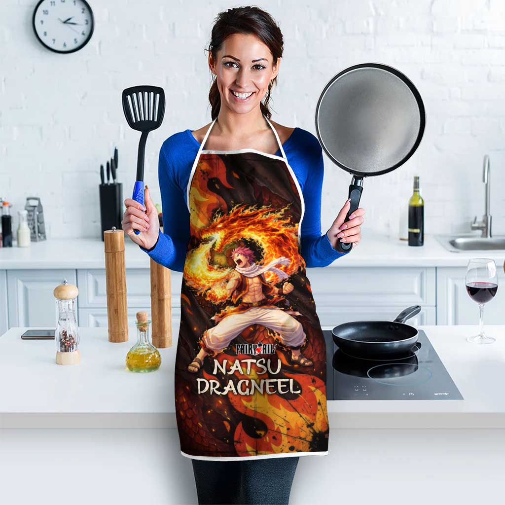 Natsu Dragneel Fairy Tail Apron Flame Magic Anime Style with Dragon Emblem and Fire Seal