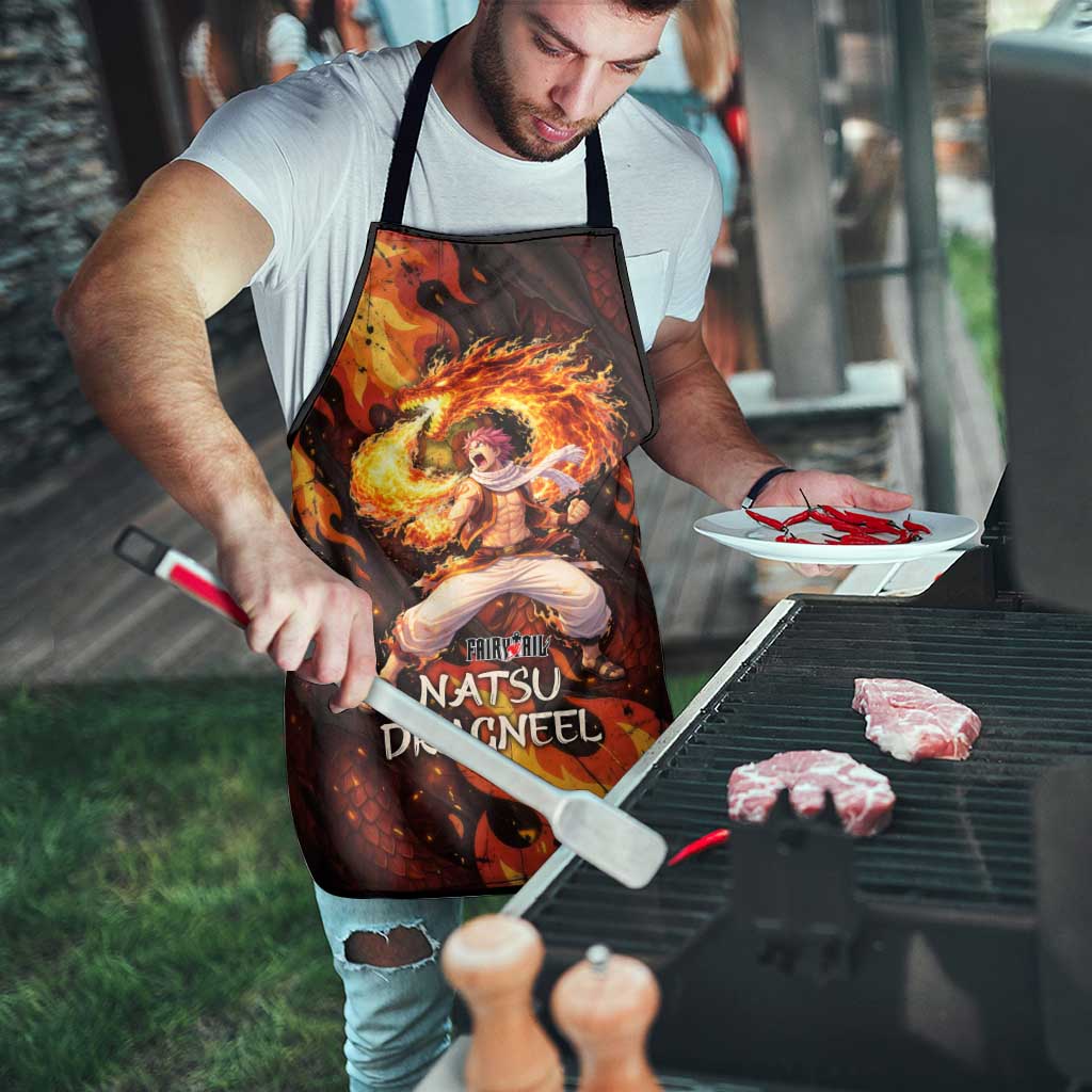 Natsu Dragneel Fairy Tail Apron Flame Magic Anime Style with Dragon Emblem and Fire Seal