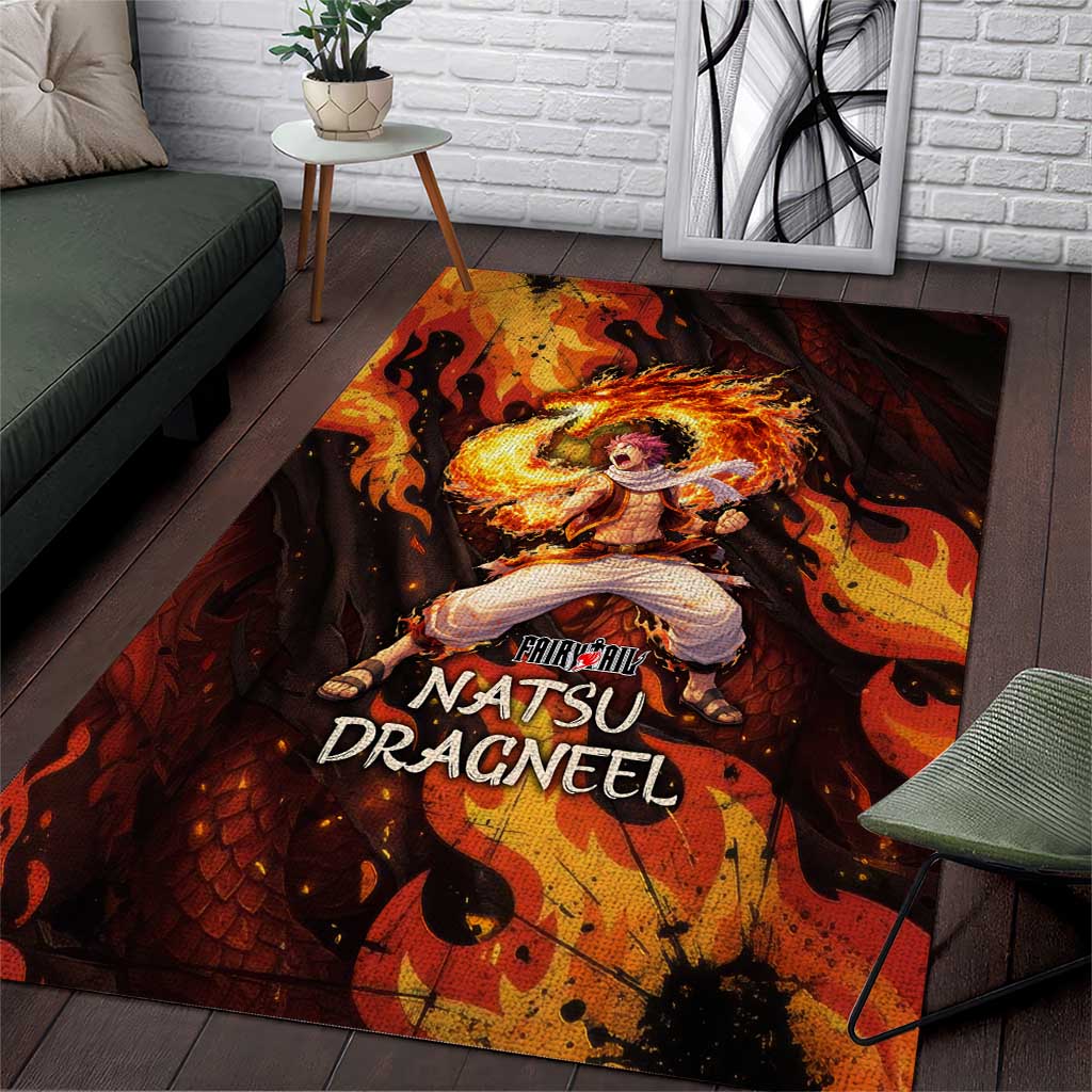 Natsu Dragneel Fairy Tail Area Rug Flame Magic Anime Style with Dragon Emblem and Fire Seal