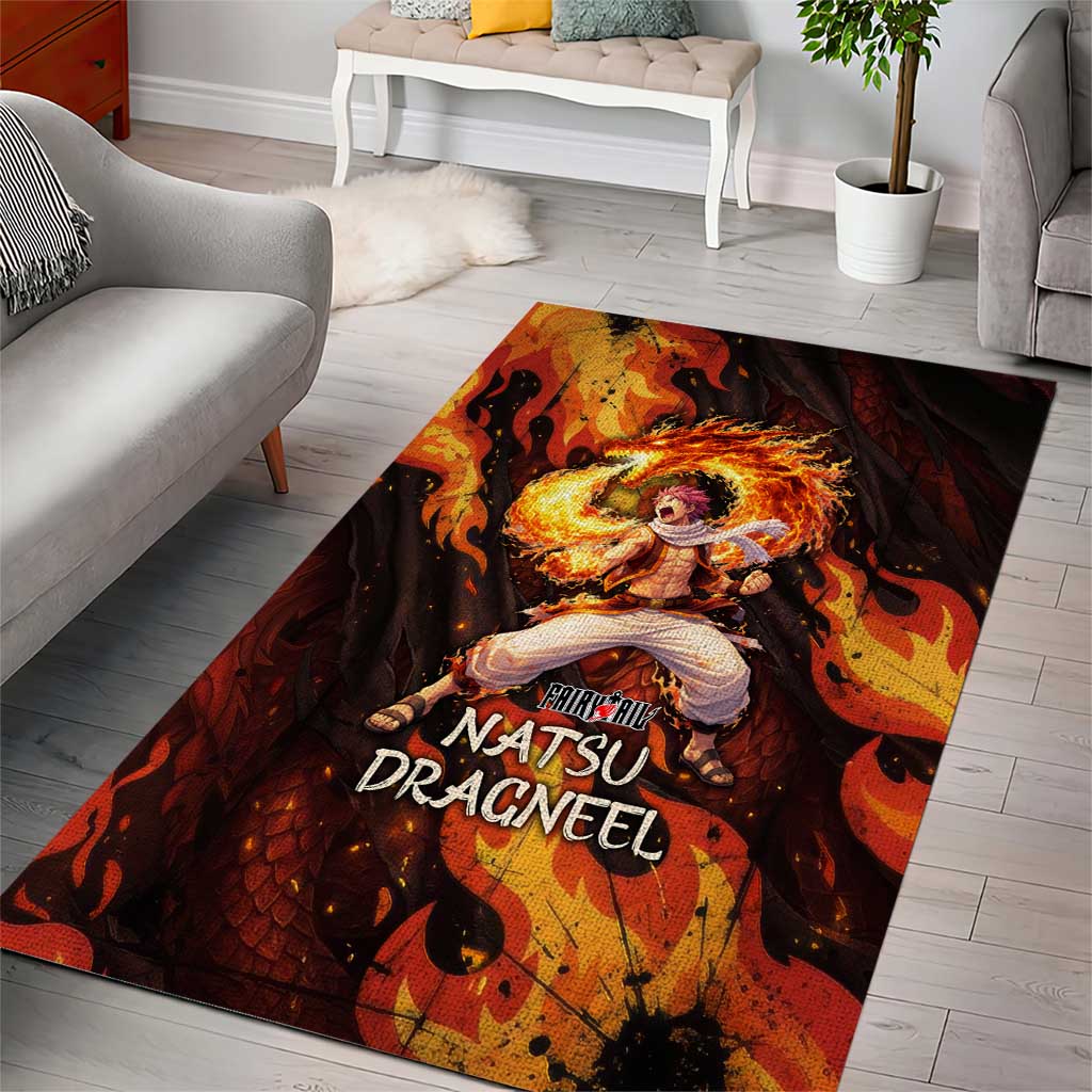 Natsu Dragneel Fairy Tail Area Rug Flame Magic Anime Style with Dragon Emblem and Fire Seal
