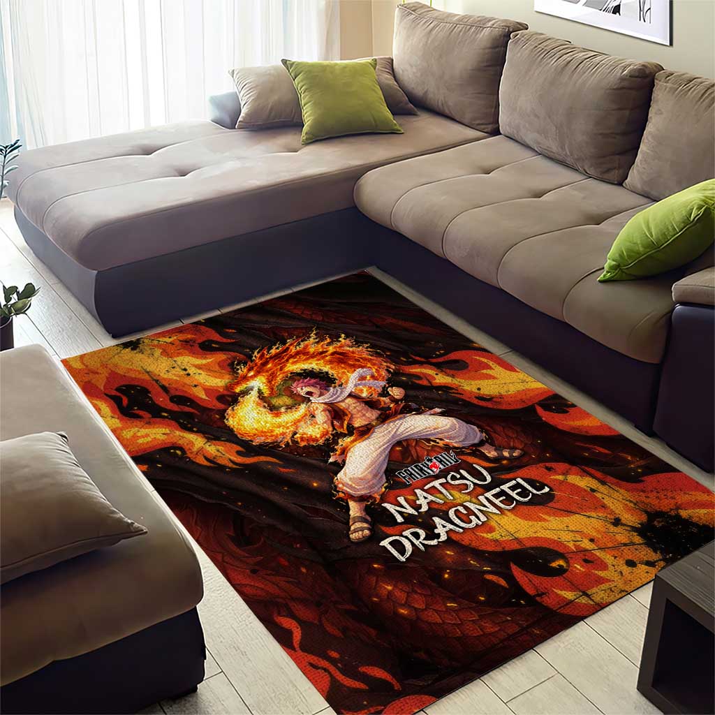 Natsu Dragneel Fairy Tail Area Rug Flame Magic Anime Style with Dragon Emblem and Fire Seal