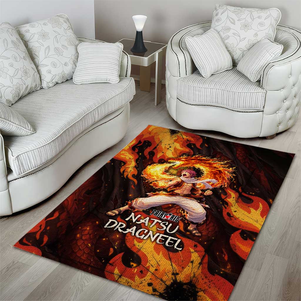 Natsu Dragneel Fairy Tail Area Rug Flame Magic Anime Style with Dragon Emblem and Fire Seal