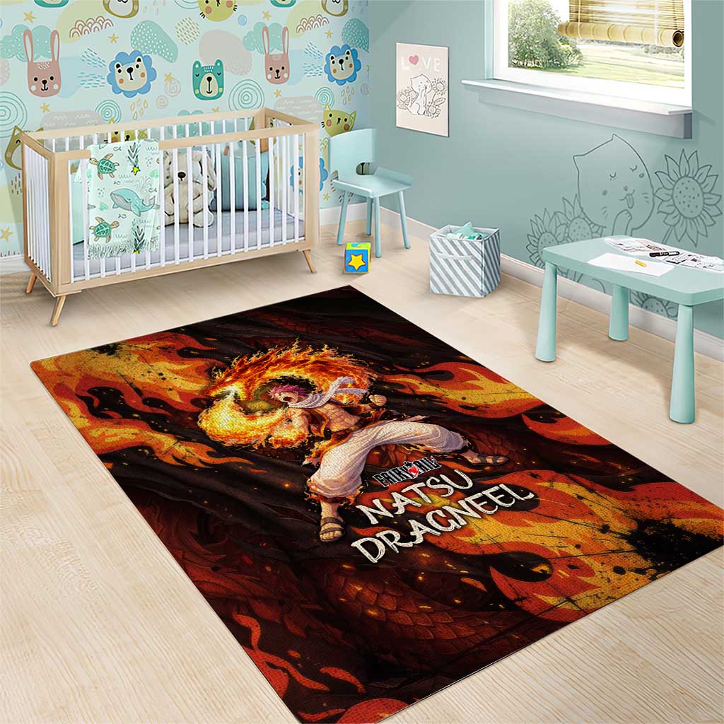 Natsu Dragneel Fairy Tail Area Rug Flame Magic Anime Style with Dragon Emblem and Fire Seal