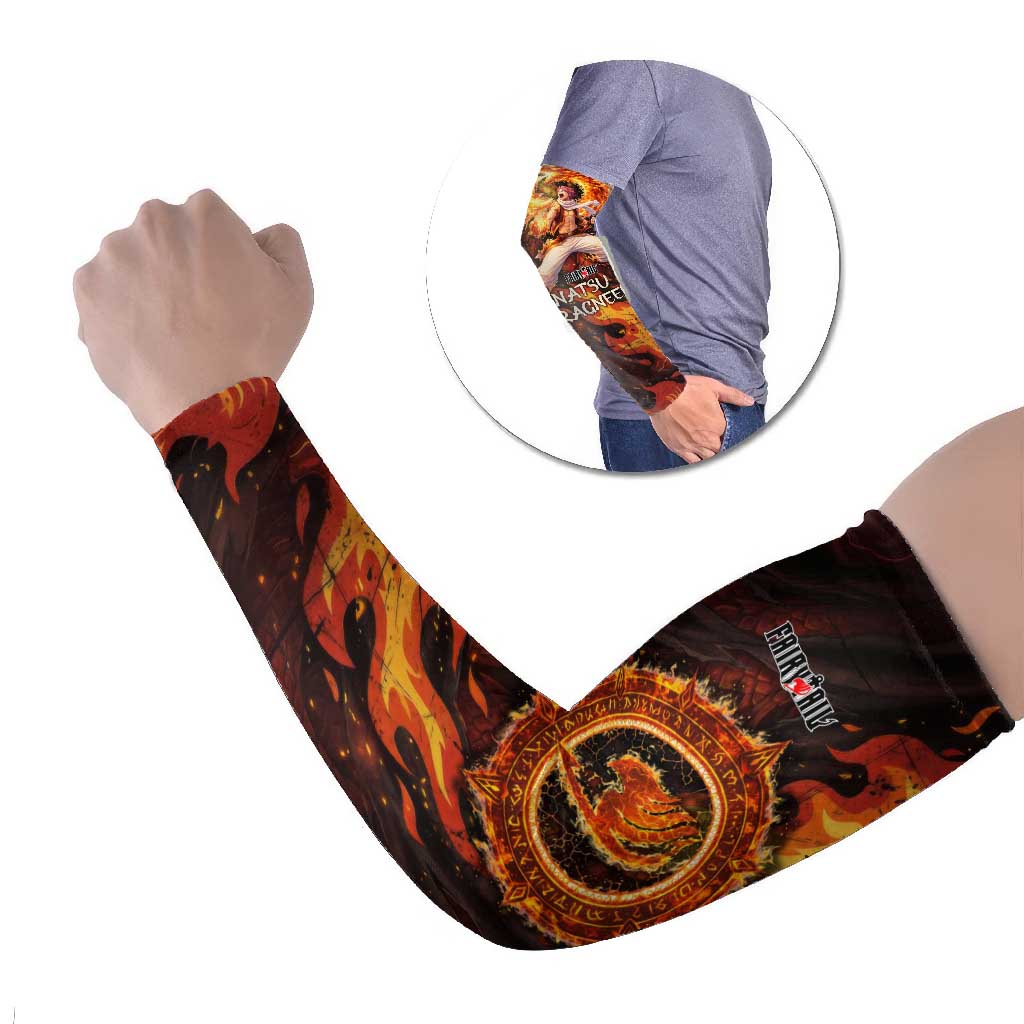 Natsu Dragneel Fairy Tail Arm Sleeves Flame Magic Anime Style with Dragon Emblem and Fire Seal