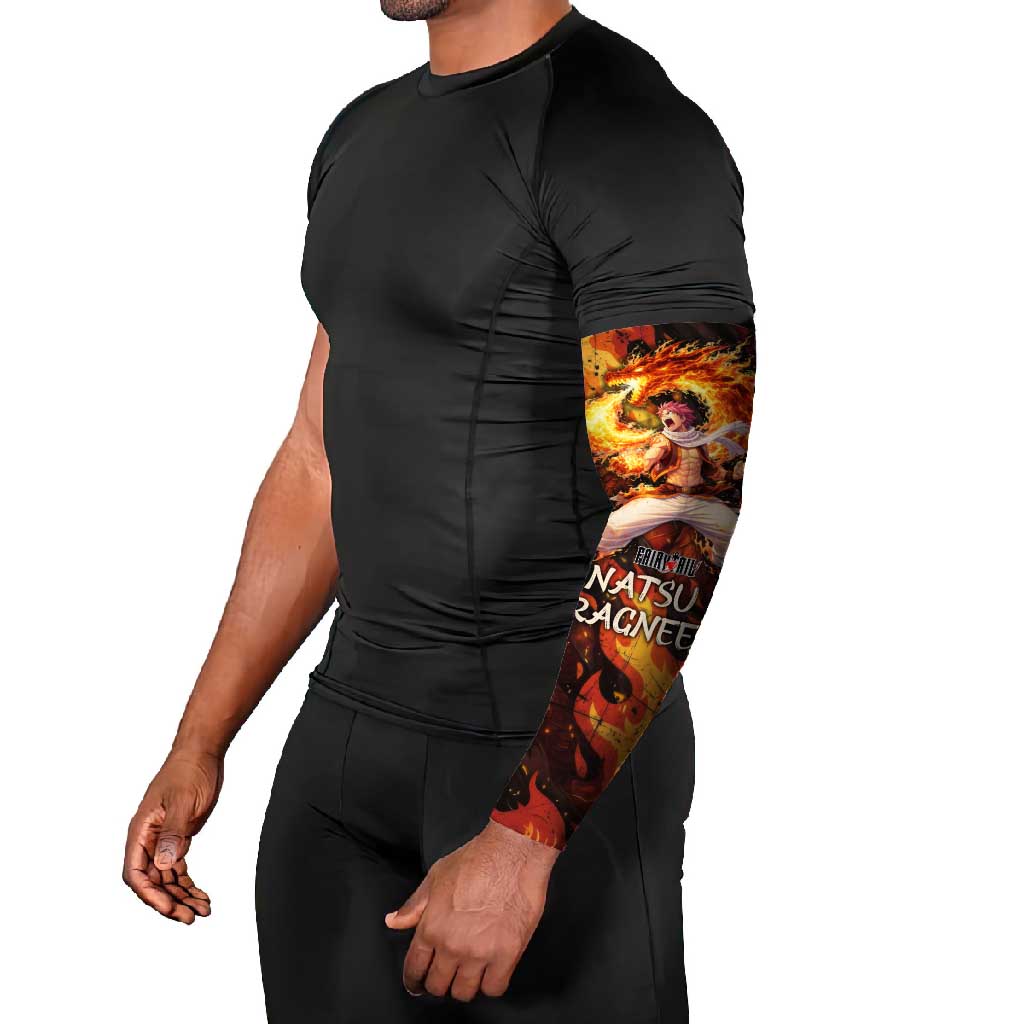 Natsu Dragneel Fairy Tail Arm Sleeves Flame Magic Anime Style with Dragon Emblem and Fire Seal