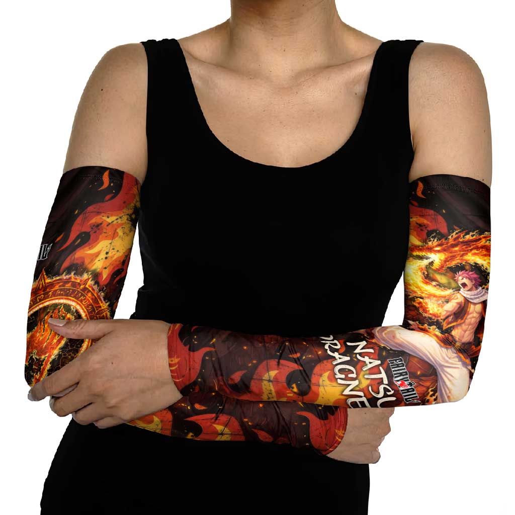 Natsu Dragneel Fairy Tail Arm Sleeves Flame Magic Anime Style with Dragon Emblem and Fire Seal