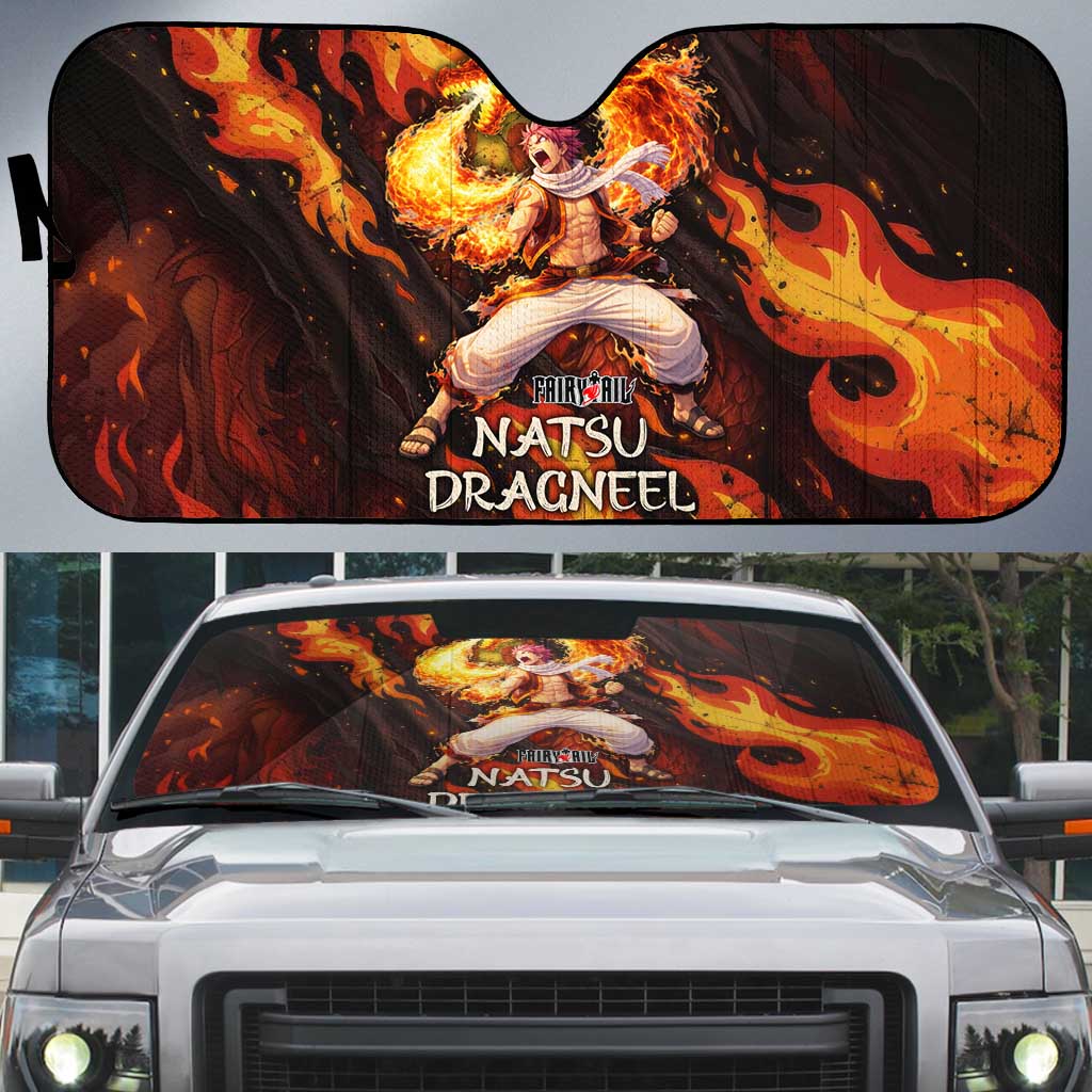 Natsu Dragneel Fairy Tail Auto Sun Shade Flame Magic Anime Style with Dragon Emblem and Fire Seal