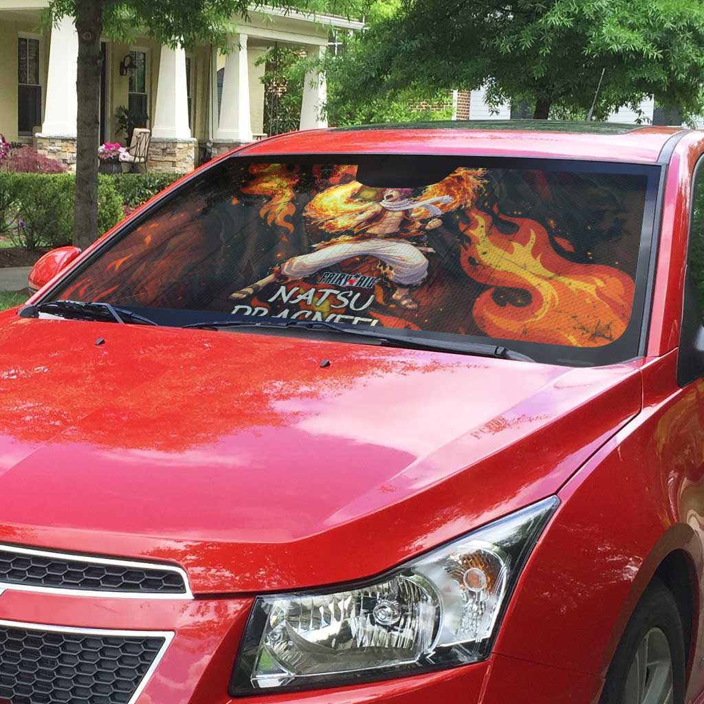 Natsu Dragneel Fairy Tail Auto Sun Shade Flame Magic Anime Style with Dragon Emblem and Fire Seal