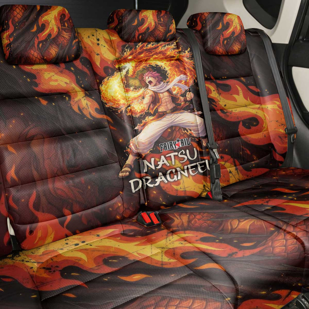 Natsu Dragneel Fairy Tail Back Car Seat Cover Flame Magic Anime Style with Dragon Emblem and Fire Seal