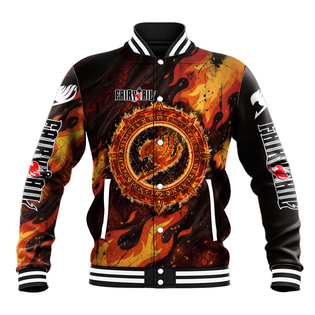 Natsu Dragneel Fairy Tail Baseball Jacket Flame Magic Anime Style with Dragon Emblem and Fire Seal