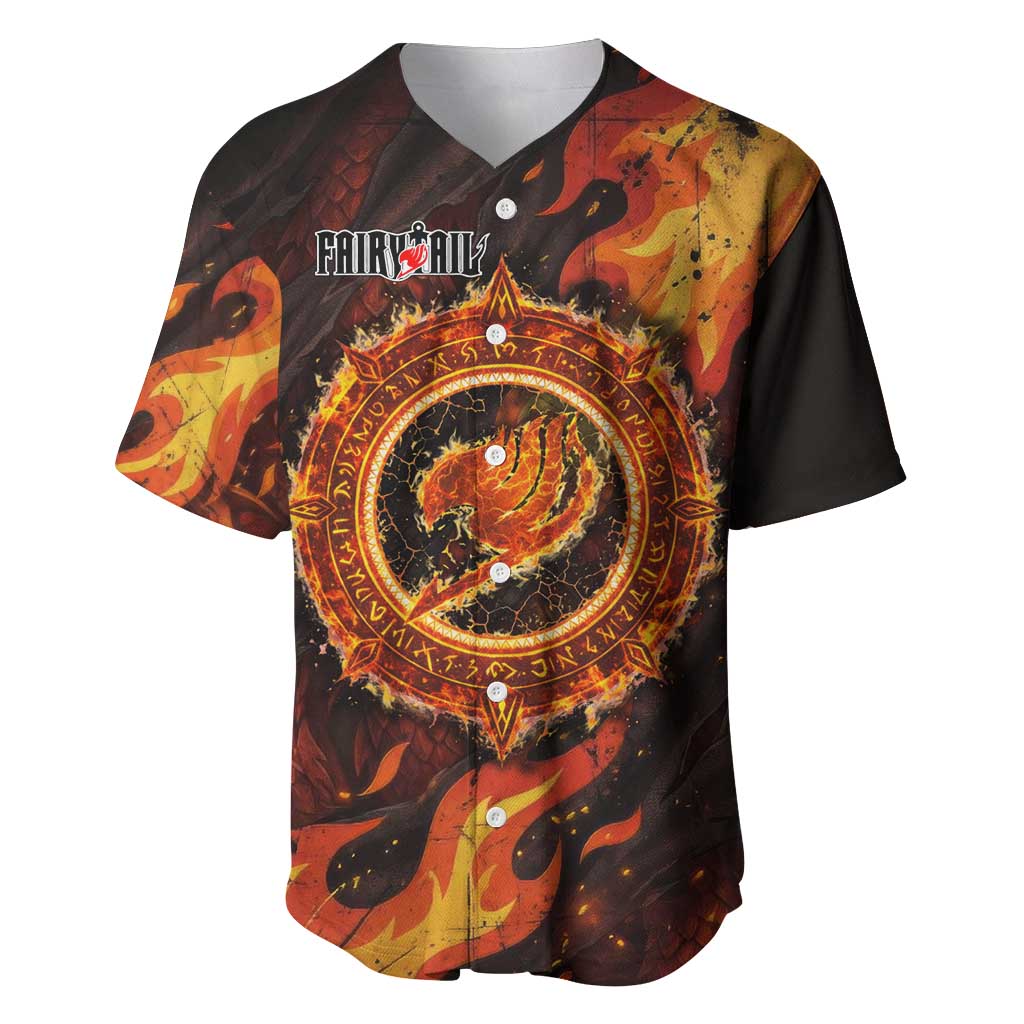 Natsu Dragneel Fairy Tail Baseball Jersey Flame Magic Anime Style with Dragon Emblem and Fire Seal