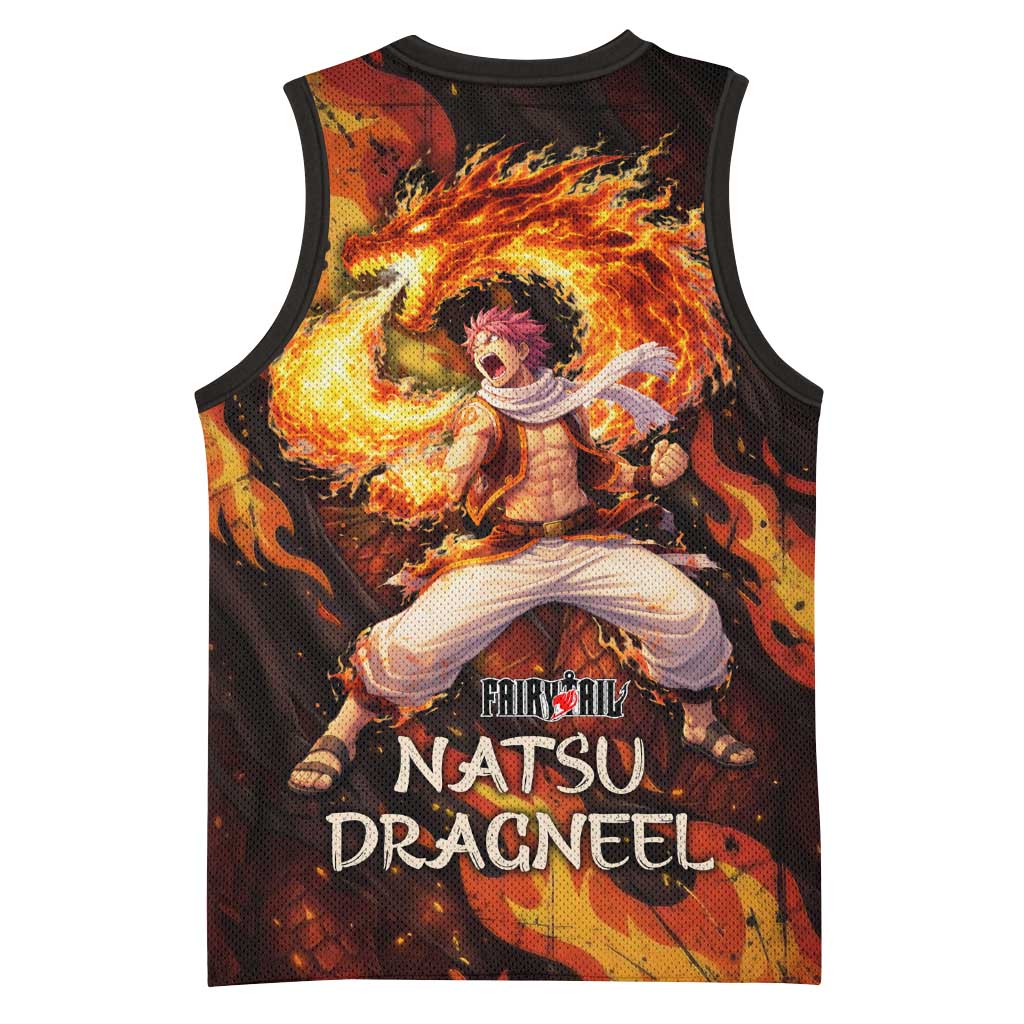 Natsu Dragneel Fairy Tail Basketball Jersey Flame Magic Anime Style with Dragon Emblem and Fire Seal
