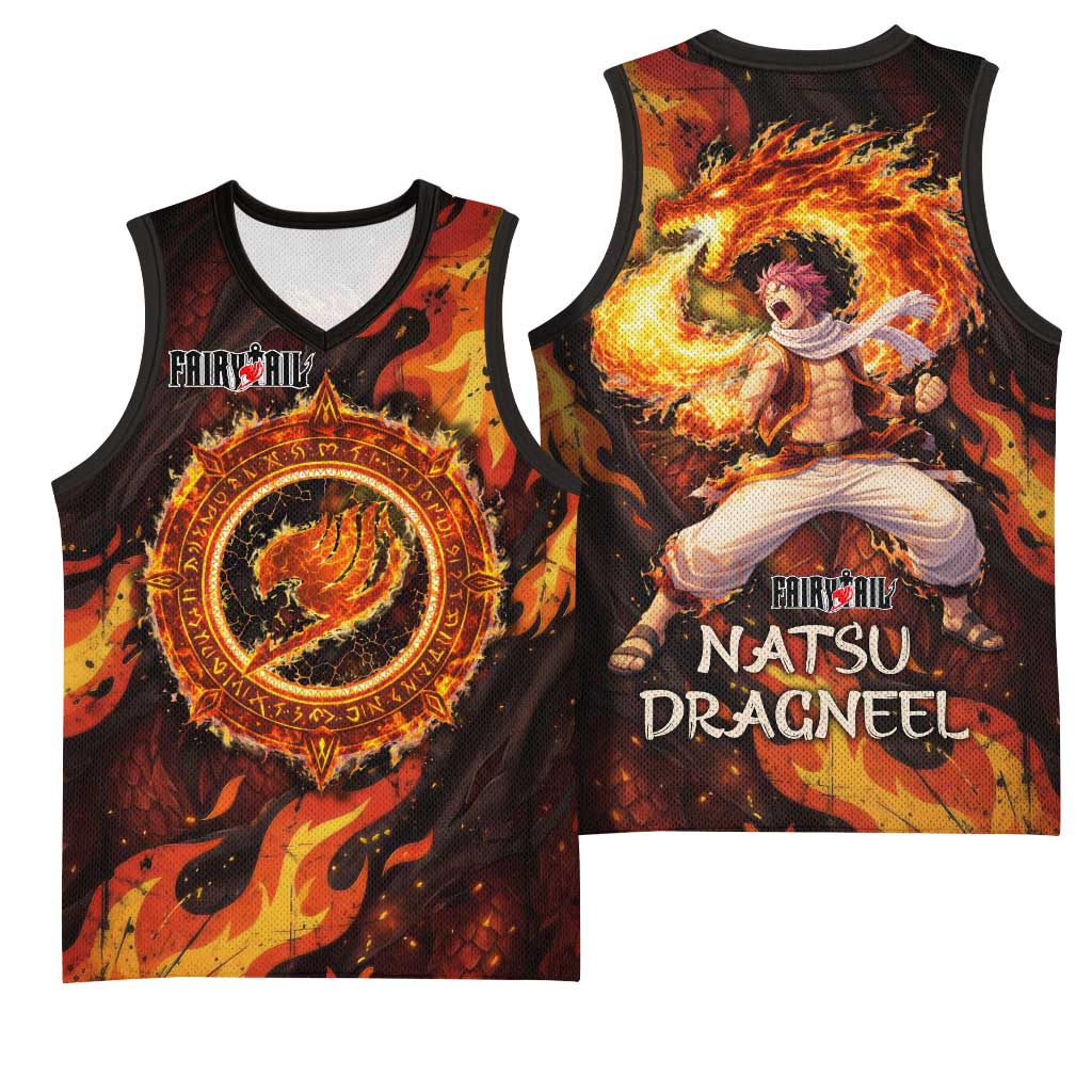 Natsu Dragneel Fairy Tail Basketball Jersey Flame Magic Anime Style with Dragon Emblem and Fire Seal