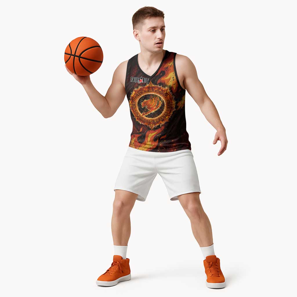 Natsu Dragneel Fairy Tail Basketball Jersey Flame Magic Anime Style with Dragon Emblem and Fire Seal