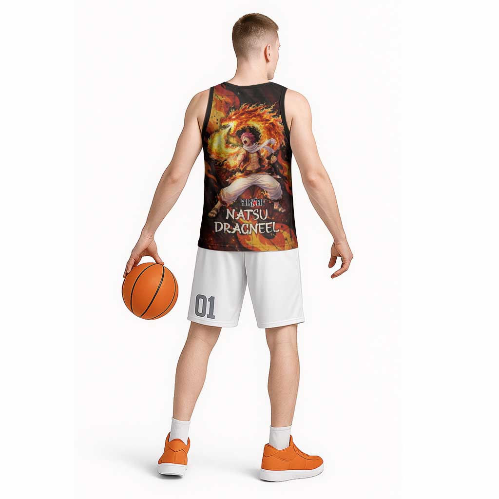 Natsu Dragneel Fairy Tail Basketball Jersey Flame Magic Anime Style with Dragon Emblem and Fire Seal