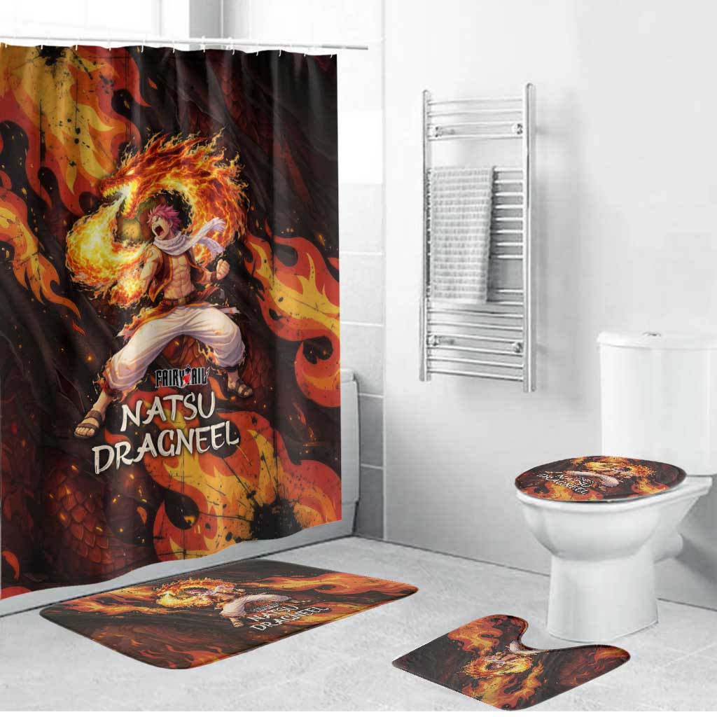 Natsu Dragneel Fairy Tail Bathroom Set Flame Magic Anime Style with Dragon Emblem and Fire Seal