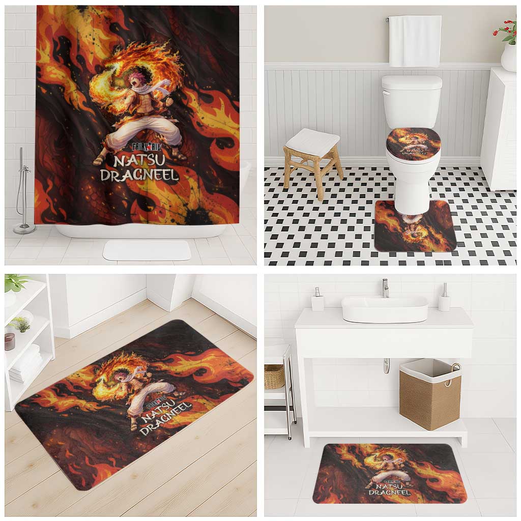 Natsu Dragneel Fairy Tail Bathroom Set Flame Magic Anime Style with Dragon Emblem and Fire Seal