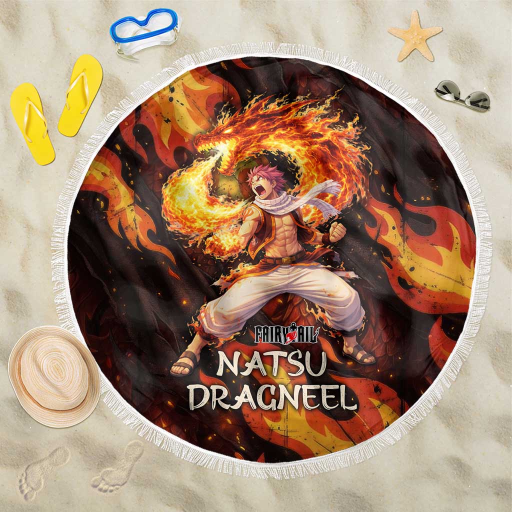 Natsu Dragneel Fairy Tail Beach Blanket Flame Magic Anime Style with Dragon Emblem and Fire Seal