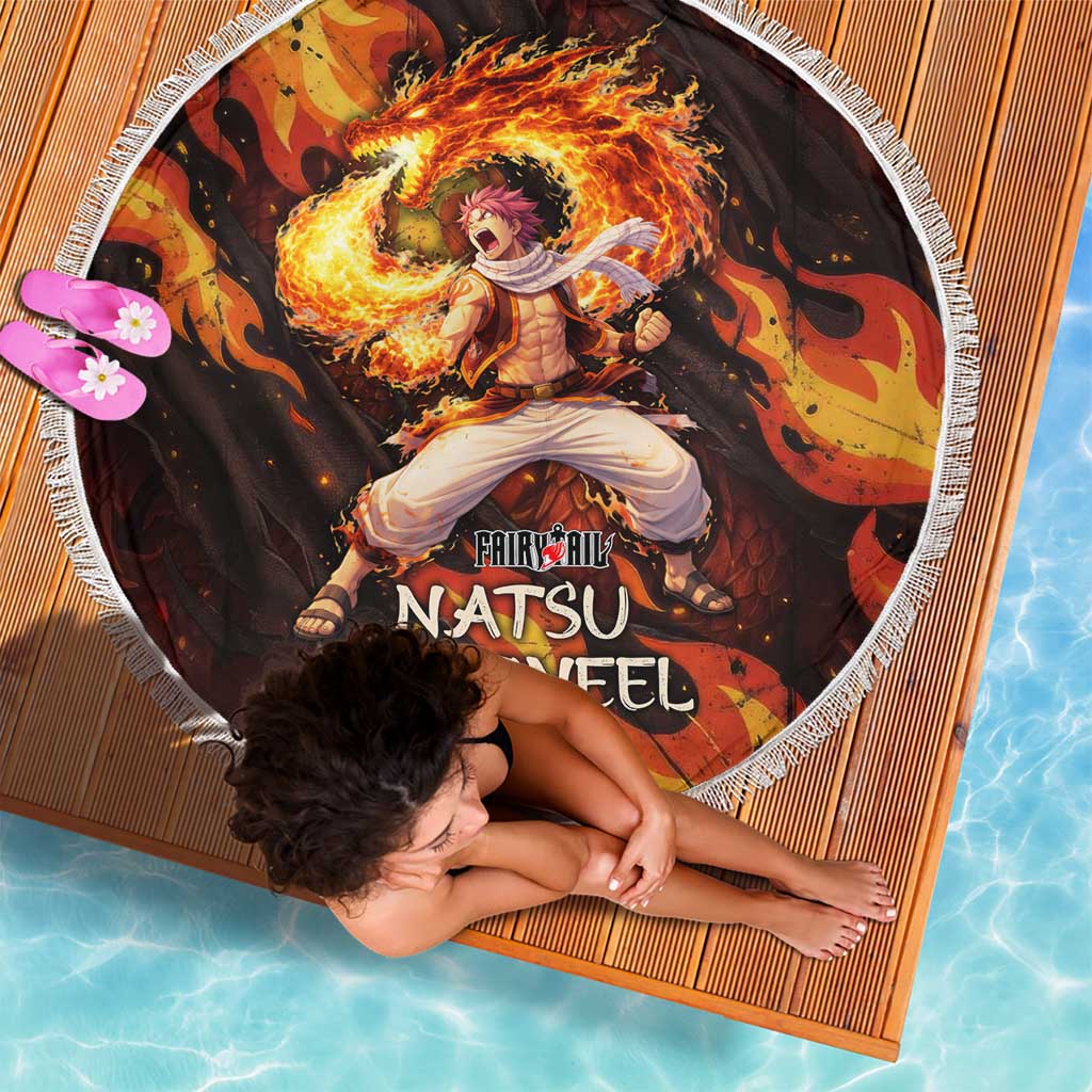 Natsu Dragneel Fairy Tail Beach Blanket Flame Magic Anime Style with Dragon Emblem and Fire Seal